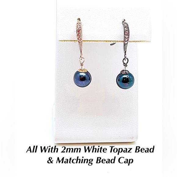 AAA Black Pearl Dangle Earrings on Sterling Silver CZ Hooks in 4 Finishes, NWT - Picture 6 of 7